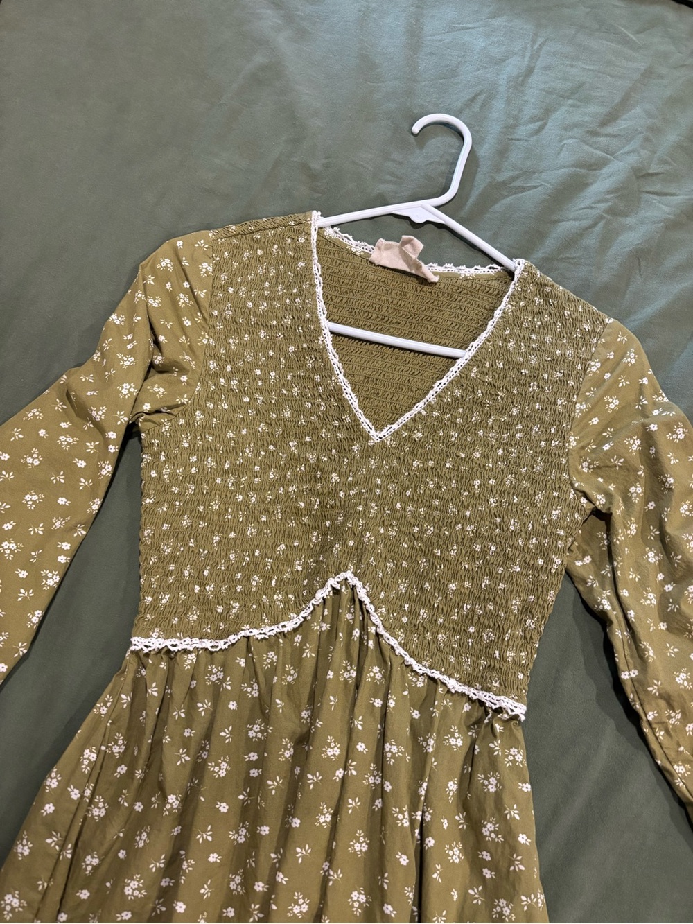 Green Floral Smocked cottagecore Dress